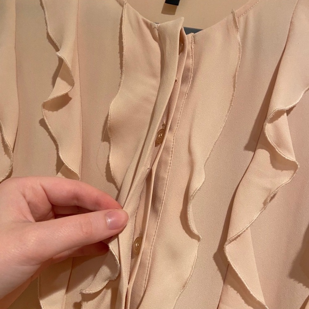 BCBGMaxAzria Orange Ruffle Button Down Blouse - Picture 3 of 4